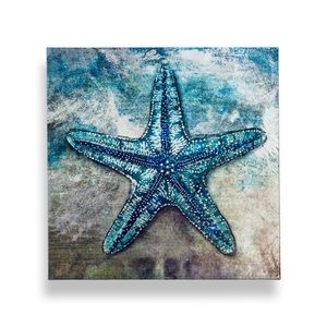 Luxury Home | Coastal Chic Nautical Metallic Iridescent Starfish Canvas Decor